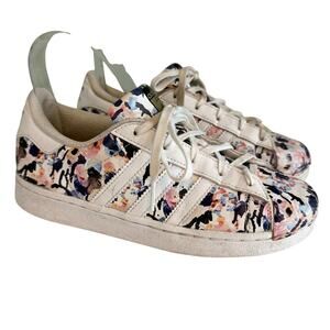 Adidas Superstar Sneakers Kids 3 Multicolor Floral Paint Classic Low Top Shoes